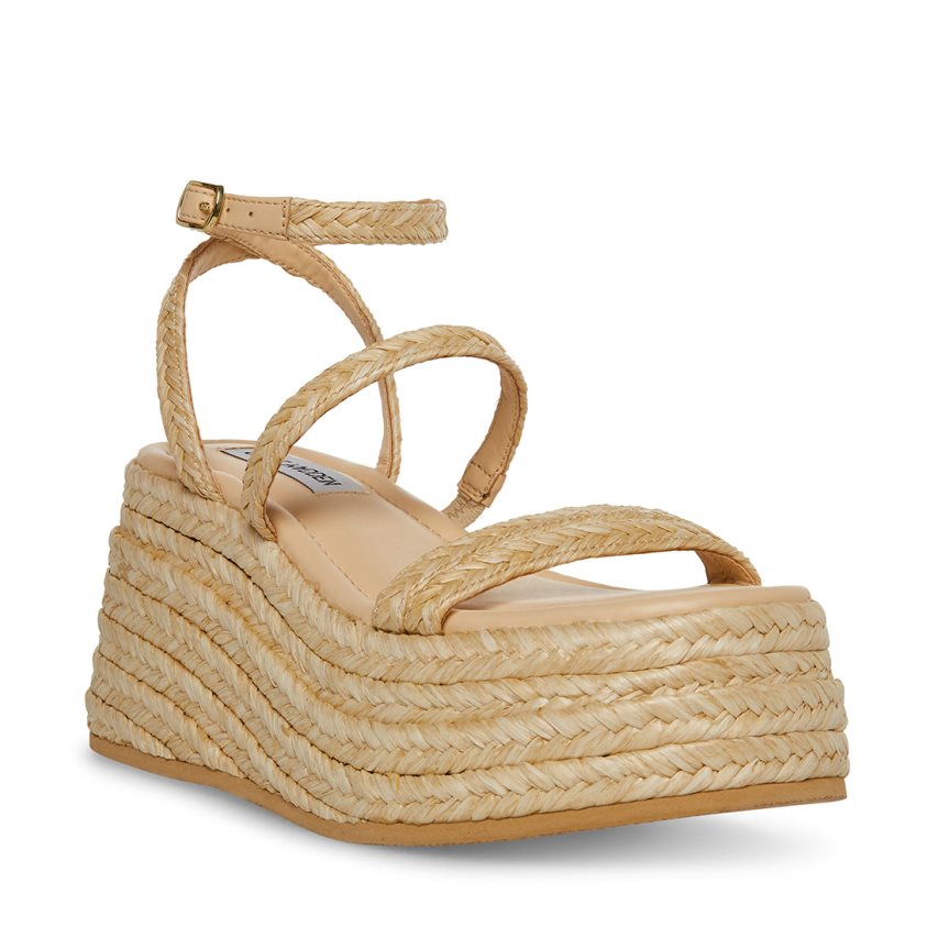 Beige Steve Madden Abundant Natural Raffia Women's Wedges | PH 5413BGW